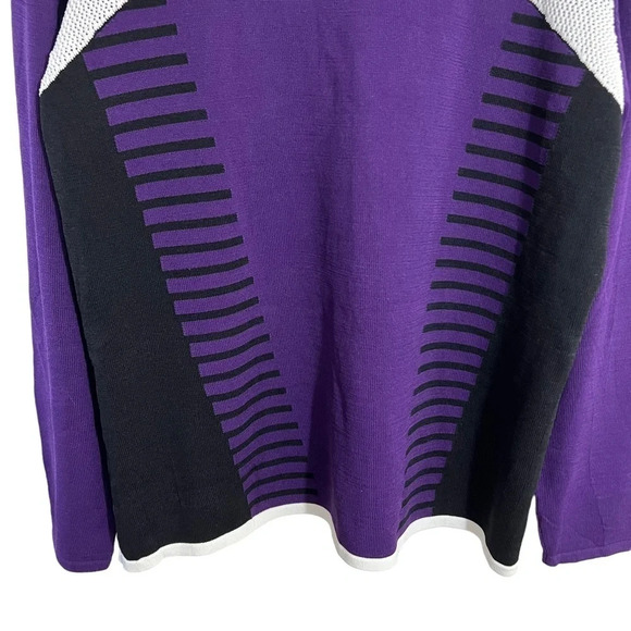 Ashley Stewart Sweater 22/24 Colorblock Lace Accent Mock Neck Stripe Dark Purple - Picture 4 of 5